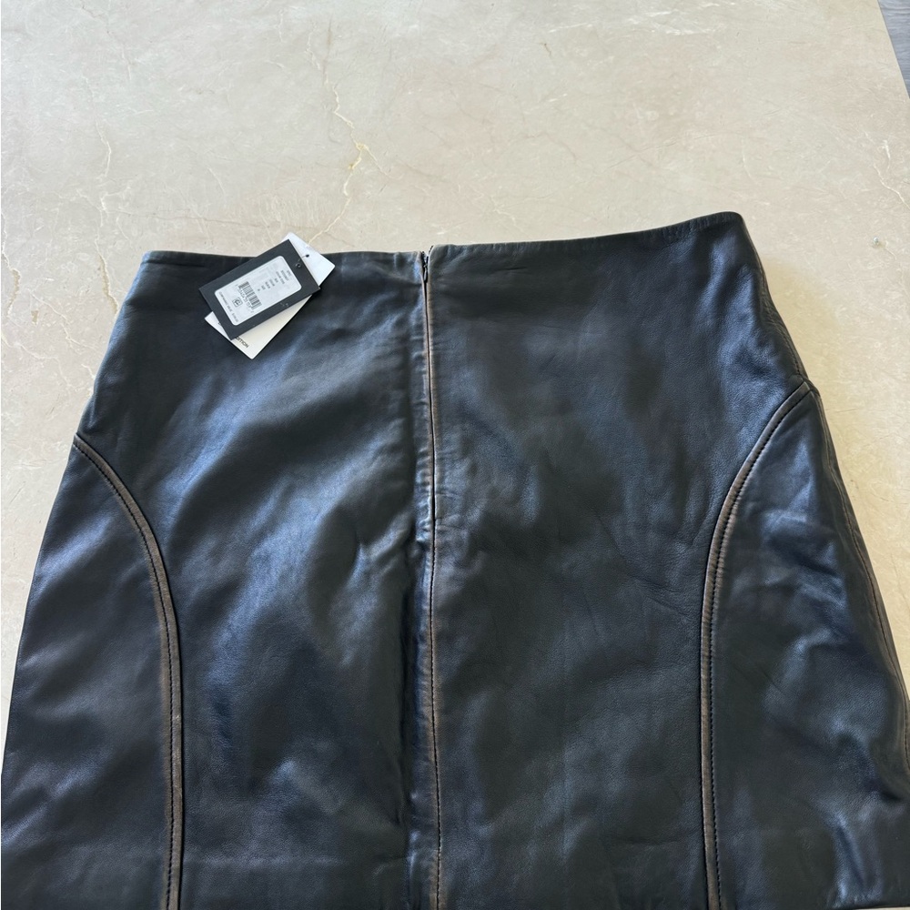 New DKNY Distressed Black Leather Limited Edition Skirt. XL. $199.